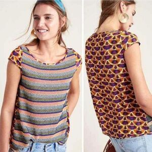 Anthropologie Aldomartins Ellis Top Size S Mixed Media Multicolor Stripes Print